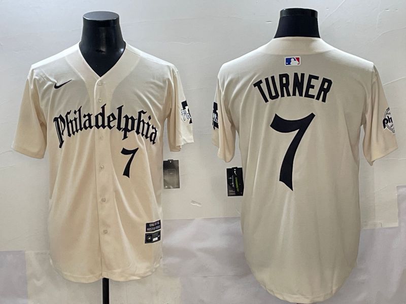 Men 2025 Philadelphia Phillies #7 Turner Cream Five generations Joint Name Nike MLB Jersey style 4